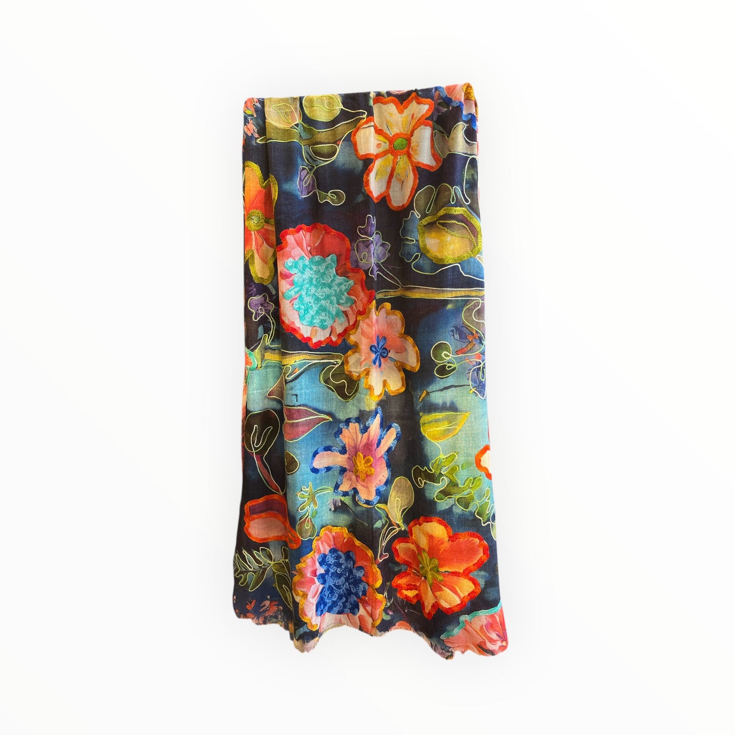 Sciarpa Artigianale Donna in Lana con Fantasia Floreale - Collezione Autunno Inverno 24-25