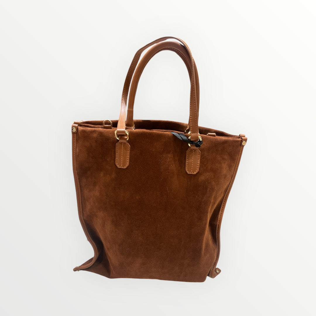 Borsa in Pelle Scamosciata Marrone con Manici Coordinati - Stile Classico e Raffinato