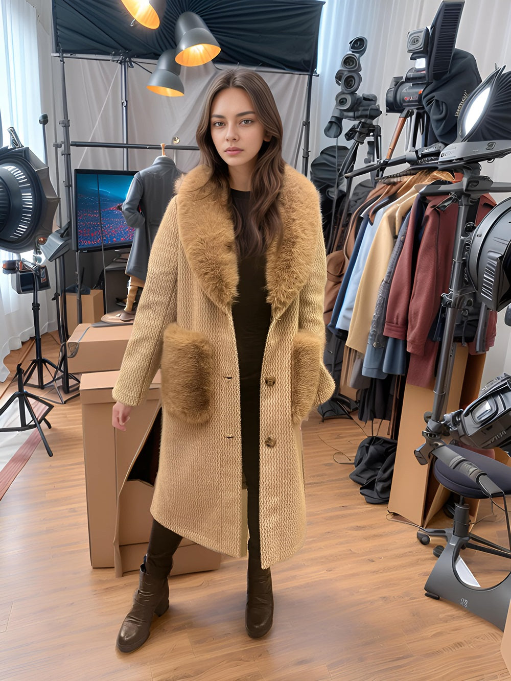 Cappotto Beige Reversibile Morbido e Caldo
